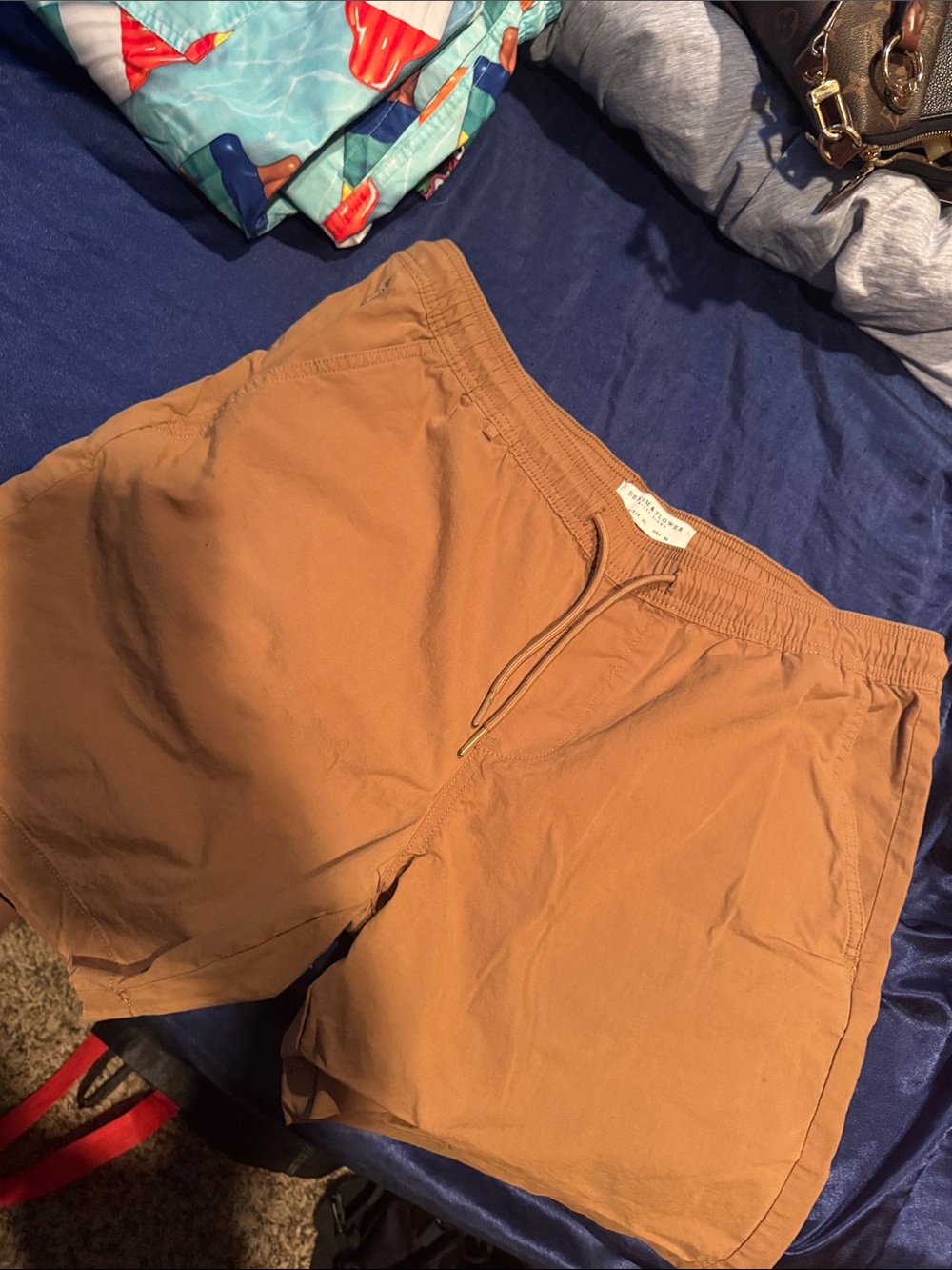 Denim & Flower Men's Drawstring Hybrid Shorts in Tan Brown